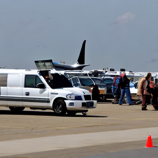 092_Several vehicles with pieces of luggage on them with planes off to the side..png